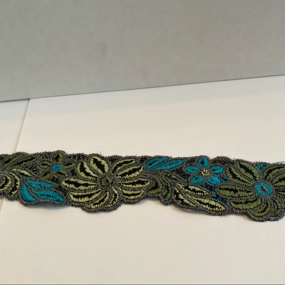 Blue Green Floral Flower Trim Embroidery 2